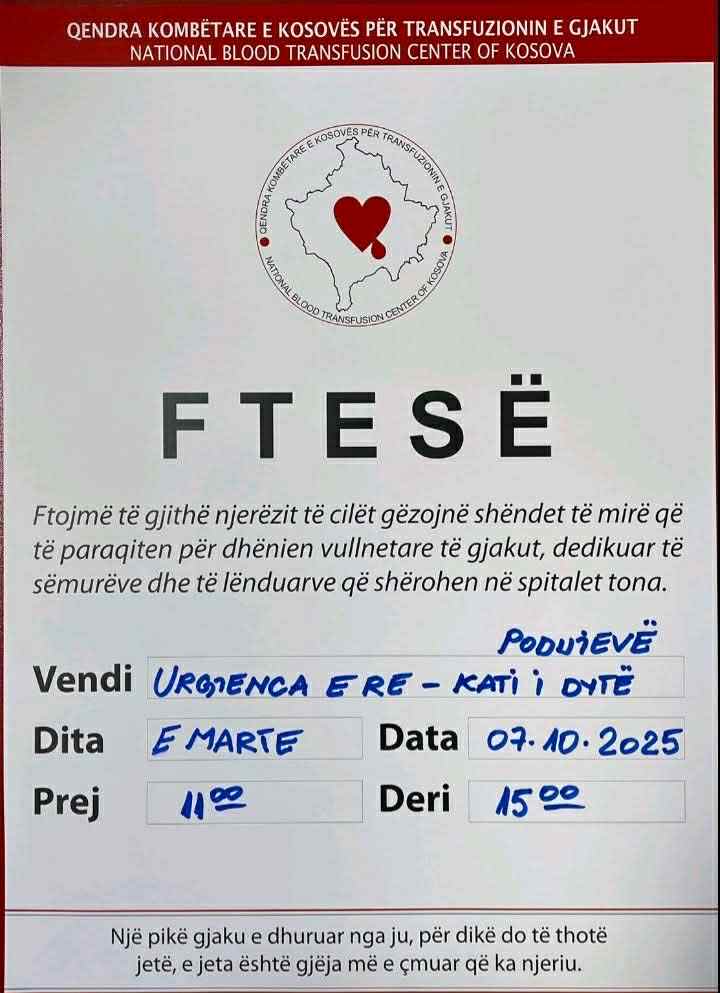 Organizohet aksion për dhurim vullnetar të gjakut