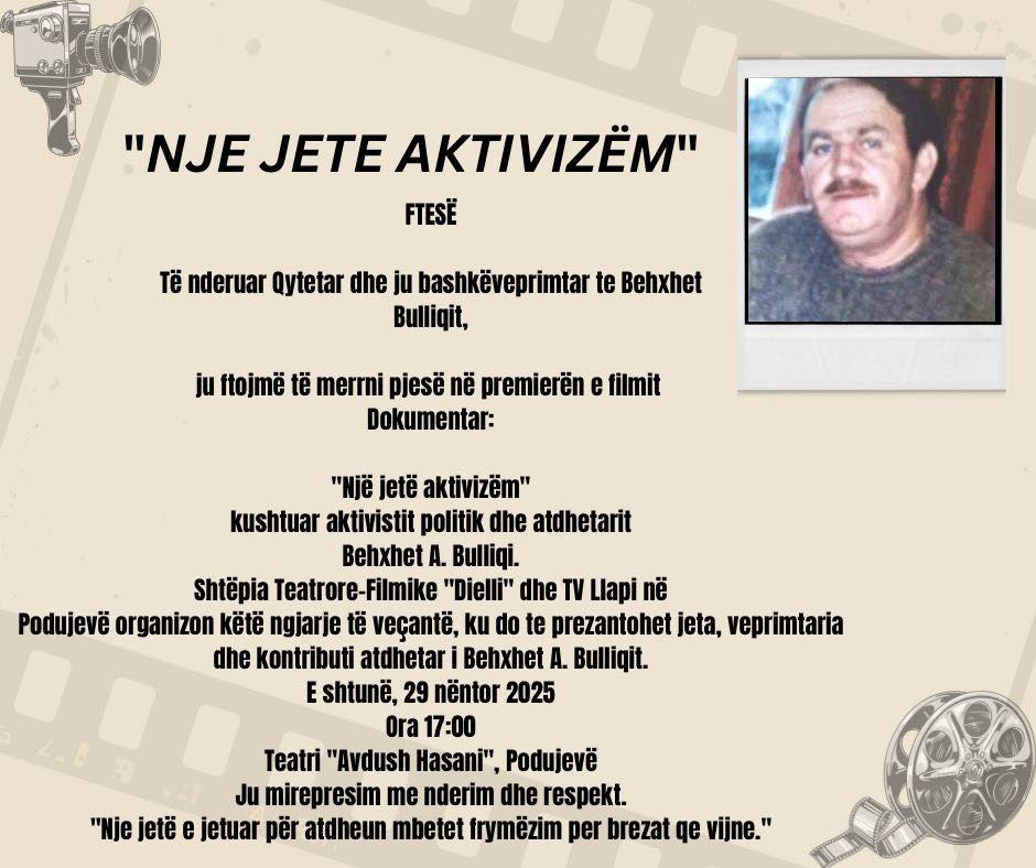 Të shtunën shfaqet dokumentari “Një jetë aktivizëm”